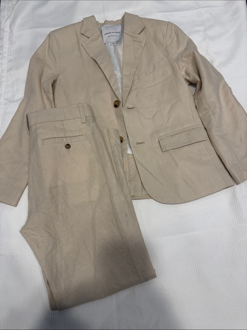 Janie and Jack Linen Khaki Tailored Kids Blazer and Pants Suit